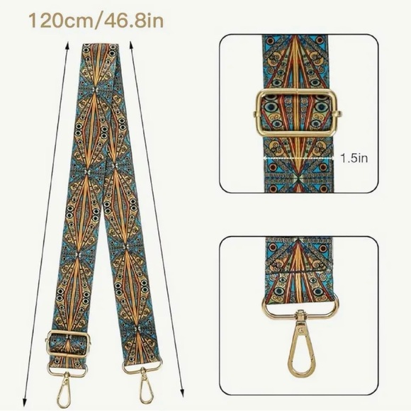 NEW Peacock Blue Patterned Adjustable Purse Strap - Picture 3 of 4